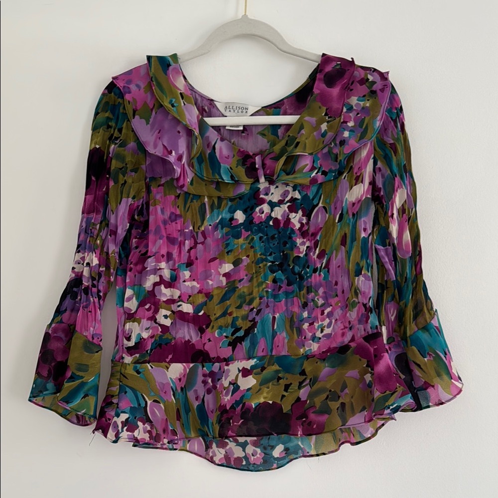Clover Canyon Purple and Green Bell Sleeve Blouse with Peter Pan Collar